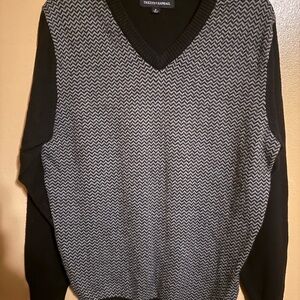 V-Neck Men's Sweater - Black and Gray medium